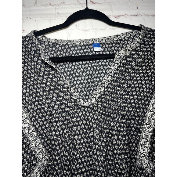 Old Navy Black White Boho Long Sleeve V Neck Smocked Waist Dress Plus Size‎ XXL - Picture 5 of 9